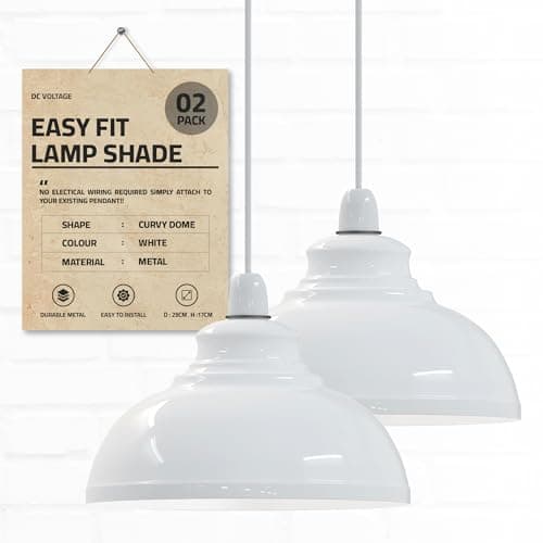 Image of DC Voltage Industrial Ceiling Pendant Light Shades Retro Style Curvy Dome Shaped lamp Shades Metal Easy fit Ceiling Pendant Light Shades for Light fixtures (White - 2 Pack)
