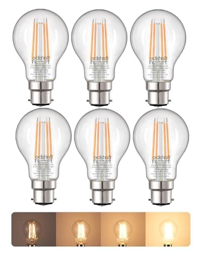 Image of EDISHINE 6 Pack Bayonet Light Bulbs, 6.5W B22 LED Bulbs Dimmable, 2700K Warm White 806LM, GLS Energy Saving Light, B22 Base LED Filament Bulb for Home and Commercial Use