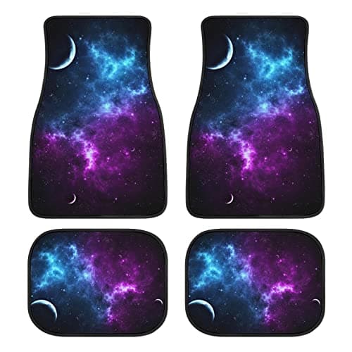 Image of LONSANT Galaxy Car Floor Mats Set of 4,Purple Blue Galaxy Sky Print Vehicle Front Rear Carpets Mat Stylish Space Themed Car Floor Rugs Non-Slip Foot Mats Car Accessories Universal Fit for Car Truck