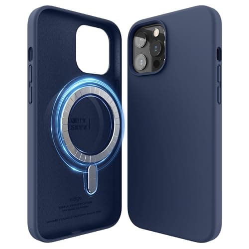 Image of elago Magnetic Silicone Case Compatible with iPhone 12 and Compatible with iPhone 12 Pro 6.1 Inch - Built-in Magnets, Compatible with MagSafe accessories (Jean Indigo)