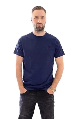 Image of Fred Perry Mens Unisex Glitched Laurel Leaf Graphic M5697 100% Cotton T Shirt in French Navy Size Medium
