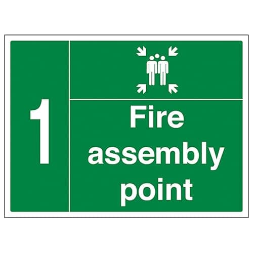 Image of V Safety Fire Assembly Point with Family and Number 1 400 x 300 mm - 1mm Rigid Plastic Safety Sign