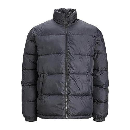 Image of JACK & JONES Mens Black Puffer Jackets Smart Casual Long Sleeves Full Zip Fastening for Men UK- Size - 2XL