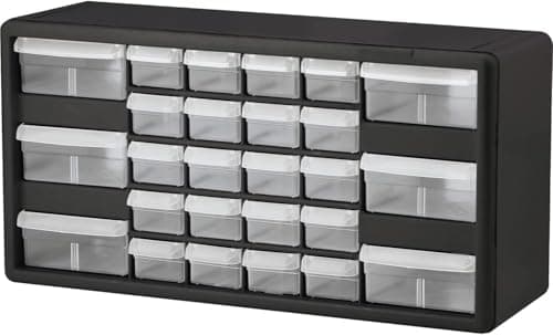 Image of Akro-Mils 10126 26-Drawer Plastic Drawer Storage Cabinet for Garage Organization, Teacher Toolbox, Makeup Organizer, and More, 50.8 cm W x 16 cm D x 26 cm H, Black