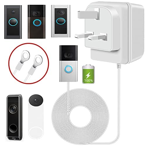 Image of Video Doorbell Transformer 24V500MA,Ring Doorbell Power Adapter,UK Plug,for Ring,Nest,Arlo,Eufy,Wyze,Video Doorbell(5M Extension Cable White)