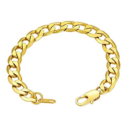Image of GOLDCHIC JEWELRY 9mm Cuban Bracelet with Gold Chain, Flat Curb Link Bracelets for Men Women