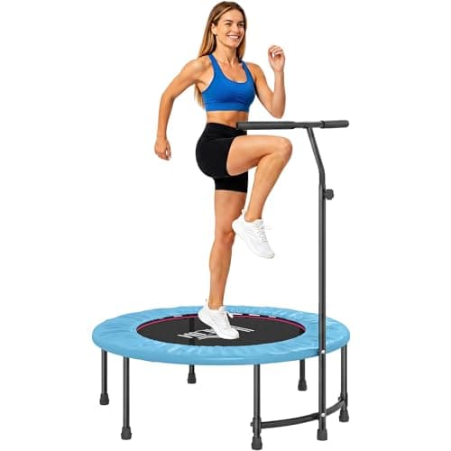 Image of HOMCOM 40" Fitness Trampoline, Mini Trampoline Bungee Rebounder with Adjustable Handle for Indoor Exercise Workout, Blue