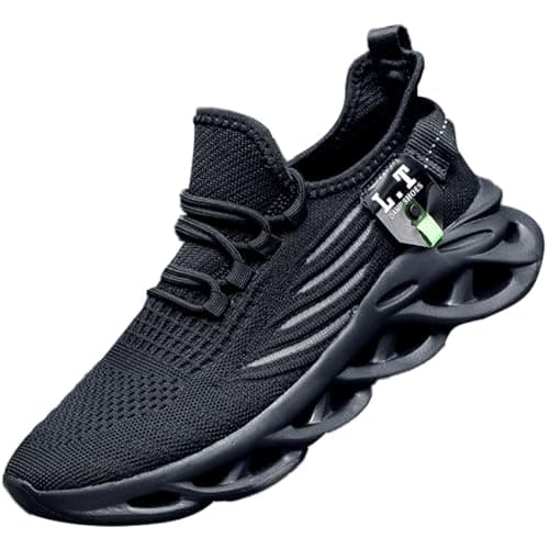 Image of ZDFQLGV Mens Walking Shoes Tennis Slip On Fitness Sneakers Workout Running Anti Slip Fashion Casual Comfortable Breathable Lightweight Jogging Shoes Black UK 10