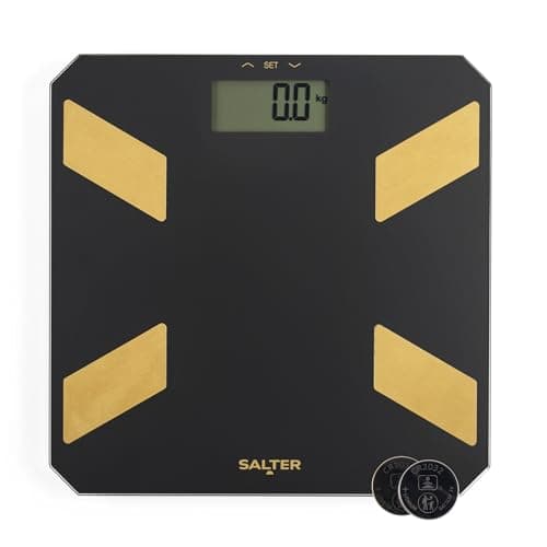 Image of Salter Glass Analyser Bathroom Scale – Electronic Digital Bodyweight Scale, Weigh Body Fat & Water, 180kg/28st 3lb, LCD Easy Read Display, 9 User Memory, Step On Instant Readings, Includes Batteries