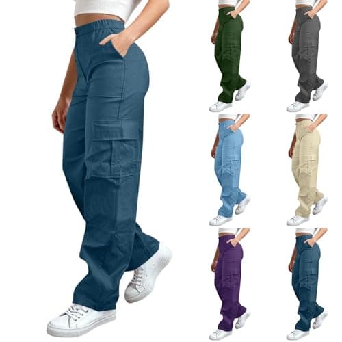 Image of Zeiayuas Womens Cargo Trousers High Waist Hiking Walking Combat Pants Ladies Cotton Stretchy Straight Leg Casual Pants with Multi Pockets Ladies Casual Jogging Work Trousers
