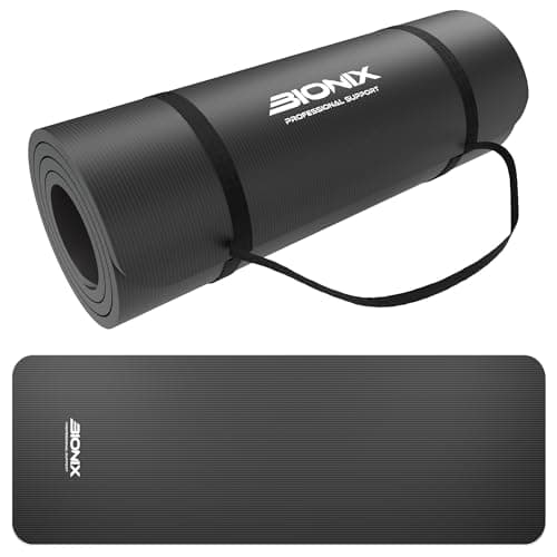 Image of Bionix Exercise Yoga Mat with Carry Handle Strap - Extra Thick NBR Yoga Mats for Women and Men - 180cm x 60cm Durable, Non Slip Mat - Gym Mats for Home, Camping, Pilates and Workout