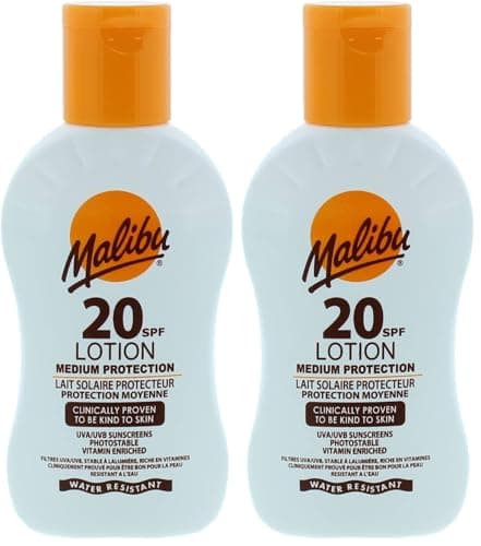 Image of Malibu Sun SPF 20 Lotion, Medium Protection Sun Cream, Water Resistant, Vitamin Enriched, 100ml (Pack of 2)