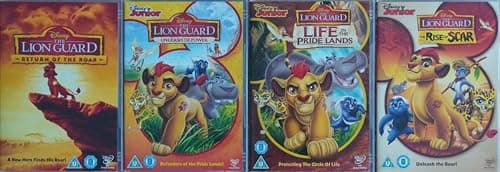 Image of THE LION GUARD 1-4 COMPLETE COLLECTION / 1. RETURN OF THE ROAR / 2. UNLEASH THE POWER / 3. LIFE IN THE PRIDE LANDS / 4. THE RISE OF SCAR = ULTIMATE 4x DVD UK SET