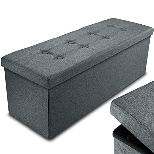 Image of Nyxi Foldable Ottoman Storage Box,110x38x38cm, 120L Capacity Fabric, Multi-Purpose 3-Seater, Foot Stool, Storage Organizer with Lid for Kids Toys, Bedroom, Hallway, Living Room, Dark Grey