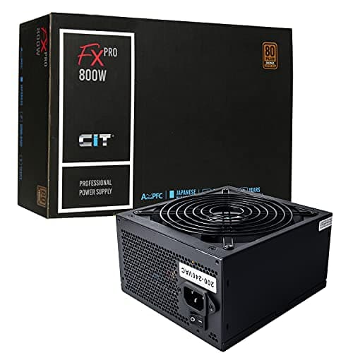 Image of CiT FX Pro 800W PSU – Non-Modular Gaming Power Supply with Active PFC - Japanese TK Capacitor - 14cm Quiet Fan - Flat Black Cables - Full Circuit Protection - 80 Plus Bronze Certified | Black