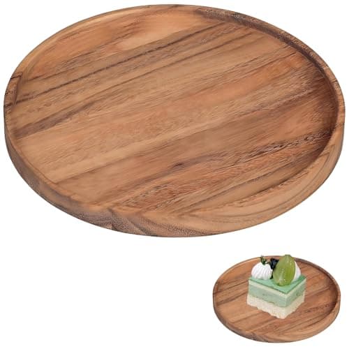 Image of Round Wooden Tray, Decorative Tray 20cm x 20cm Coffee Table Trays Vintage Round Trays Coffee Table Decor, Rounds Wood Decorative Candle Plate, Applicable to Place Dessert and Candle