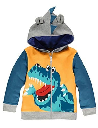 Image of LitBud Kids Boys Hoodies for Toddler Cartoon Dinosaur Zipper Packaway Jacket Spring Coat Size 3-4 Years 4T Yellow Halloween Christmas Thanksgiving Gift