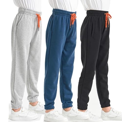 Image of SOIBEEN Boys Sweatpants 3-Pack Kids Jogging Bottoms with Pocket and Drawstring Joggers for Children Sports Trouser Tracksuit Bottoms Lounge Pants Activewear Jog Pants Size 9-10 Years