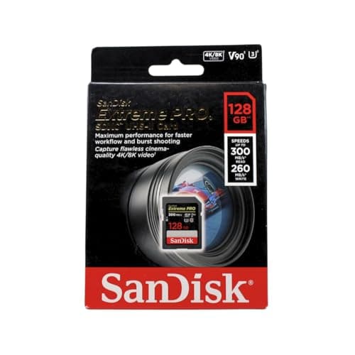 Image of SanDisk 128GB Extreme PRO SDXC card, SD Card, V90 Memory Card, 8K, 4K and Full HD Video, up to 300 MB/s, Shock, Temperature, Water and X-Ray Proof, UHS-II, Class 10, U3,