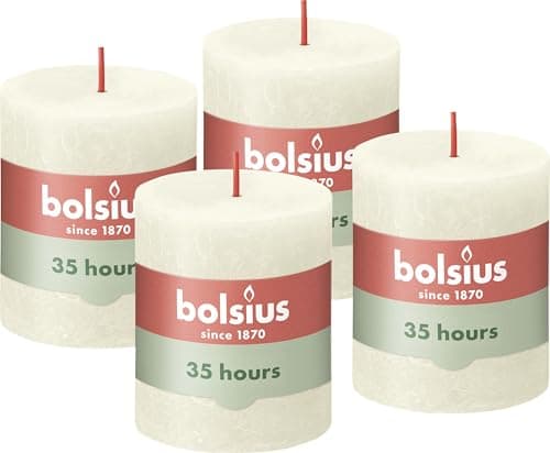 Image of Bolsius Rustic Pillar Candle- Ivory - Pack of 4 - Long Burning Time of 35 Hours - Household Candle - Interior Decoration - Unscented - Natural Vegan Wax - No Palm Oil - 8 x 7 cm - Advent
