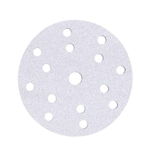 Image of Mirka Basecut White Hook and Loop Hook It 150mm 6 Inch Sanding Discs - Box 100 Abrasive P80 Grit Automotive Refinishing Sandpaper Sanding Discs 15 Hole Vacuum Dust Extraction System