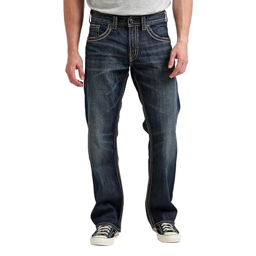 Image of Silver Jeans Men's Gordie Loose Fit Straight Leg Jeans, Dark Sandblast, 30W 34L UK