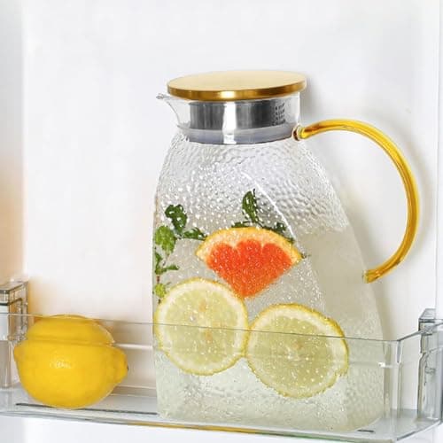 Image of Taylor & Brown Water Jug for Fridge Door, 1.8L/63oz High Borosilicate Glass Jug with Stainless Steel Lid, Carafe Pitcher for Hot or Cold for Homemade Drinks Juice Ice Tea Coffee Milk Wine and Beverage