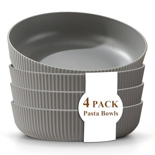 Image of Kyraton Pasta Bowls Set of 4, 1.1L Large Pasta Serving Bowl Plastic Unbreakable Serving Dishes (Grey)