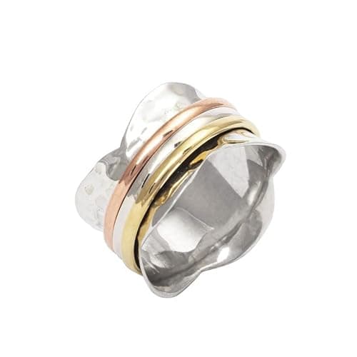 Image of 925 Sterling Silver Spinner Ring for Women, Yoga maditation ring three Tone Handmade Ring Worry Ring, Meditation Ring, Thumb Ring, Fidget Rings, Promise Ring Size UK P Gift For Her