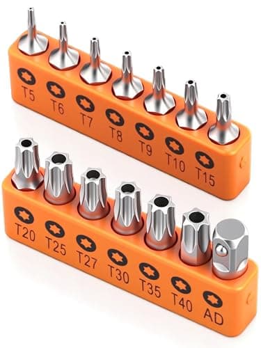 Image of 14-Piece Tamper Resistant Star Bit Set, T5 T6 T7 T8 T9 T10 T15 T20 T25 T27 T30 T35 T40 Security Torx, 1/4" Hex Shank, Quick Release, for Automotive, Electronics, Appliances