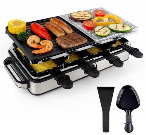 Image of Raclette Set for 8 People with Hot Stone Plate with Pan and Scraper - Rustproof & Adjustable (Square)
