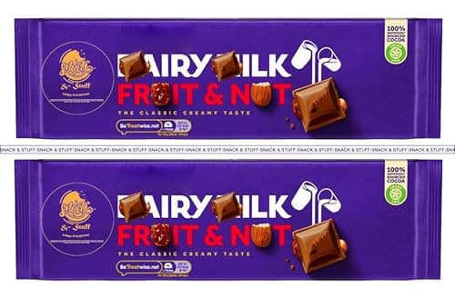 Image of Dairy Milk Fruit & Nut Bars Milk Chocolate Creamy Crunchy and Delicious 300g Bar x Pack of 2 Perfect Luxury chocolates gift Pack birthday & occasions