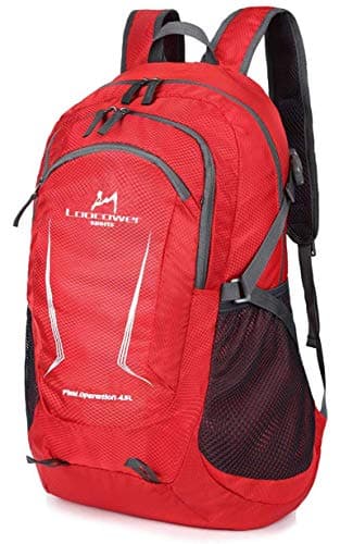 Image of Loocower 45L Ultra Lightweight Foldable Backpack Hiking Daypack Walking Rucksack Water Resistant Packable Camping Mountaineer Outdoor Sport Knapsack for Men Women-Red