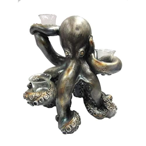 Image of Pacific Giftware Rustic Silver Octopus Tentacles Tea Light Holder Candelabras Tabletop Decorative Accent 12.5 Inch Tall