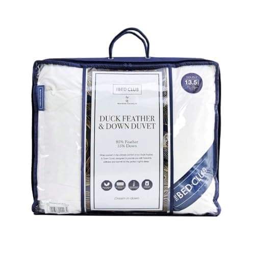 Image of 13.5 Tog Duck Feather & Down Duvet Anti Dustmite and Down Proof Cover White Duck Feather Duvet for All Year Round Premium Soft Warm & Cosy Quilt Ideal for Summer & Winter Machine Washable (Double)
