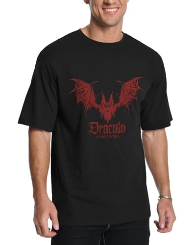 Image of Halloween Vampire Bat Gothic T-Shirt Funny Designs Unisex Blend Cotton Casual Tee for Men & Women Black M