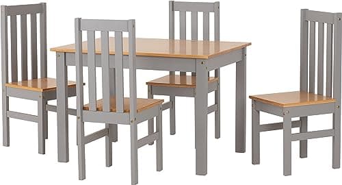 Image of Seconique Ludlow 1+4 Dining Set in Grey/Oak Lacquer