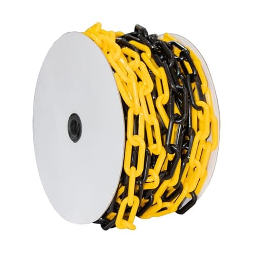 Image of 25 Meter Plastic Chain Safety Barrier with 8MM Thickness - Yellow and Black | Plastic Chain Link Roll for Crowd Control | Safety Chain for Construction Road Safety Caution Sign Parking Chain (1)