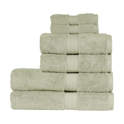 Image of Christy Renaissance 6 Piece Towel Set | Thyme Green | 100% Egyptian Cotton Pile | Luxuriously Soft and Super Absorbent | 675 GSM | 2 Bath Towels 2 Hand Towels 2 Face Cloths