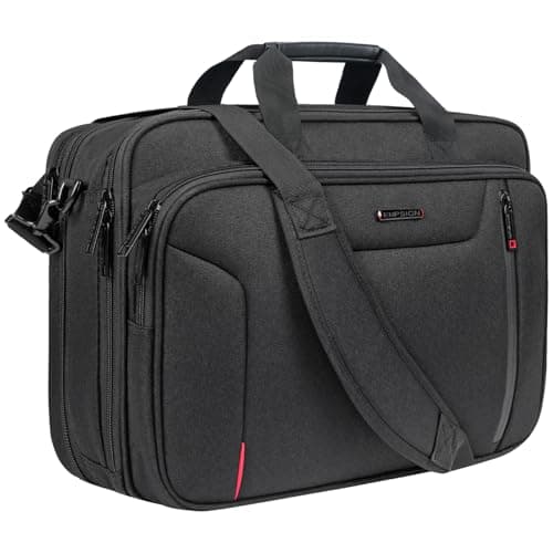 Image of EMPSIGN Laptop Bag Briefcase, 17.3 Inch Computer Bag Expandable Laptop Case for Men, Water Repellent Shoulder Messenger Bag for Work Business Travel Office-Black/Red