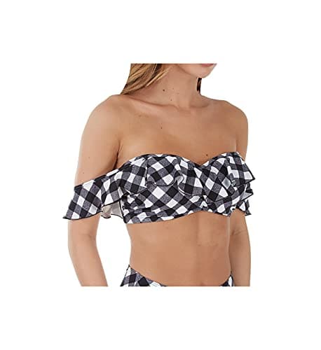 Image of Freya Womens Totally Check Bardot Bikini Top, 34G, Monochrome