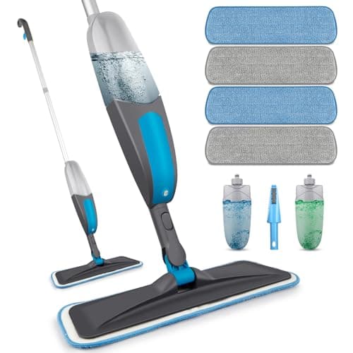 Image of Spray Mops for Cleaning Floors - BPAWA Microfibre Floor Mop Flat Dry Wet Use for Hard Wood Laminate Vinyl Tile Wooden Floor Cleaning, Dust Mop with 2Pcs 550ML Spray Bottle and 4 Reusable Washable Pads
