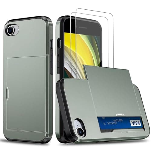 Image of Beajew Compatible with iPhone 6 Plus/iPhone 6s Plus Case with 2 Pack Screen Protector, Heavy Duty Protective Case Hard PC Back Soft TPU Bumper Card Wallet Case Cover - Military Green