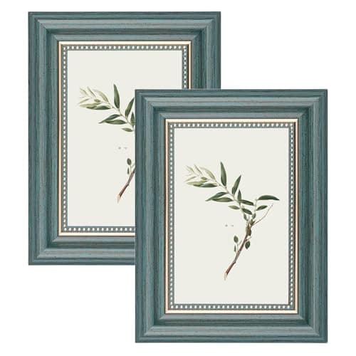 Image of YoHyien 6x4 Vintage Photo Frames Set of 2, Distressed Shabby Chic Picture Frames with Mount for Wall Hanging, Landscape and Portrait Retro Postcard Frame for Desktop Display (Green, 6 x 4 in)