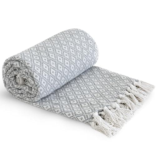 Image of Emma Barclay Casablanca - Scandi Woven Recycled Cotton Chair Sofa Setee Bed Throw Over Blanket in Silver - 50x60 (127x152cm)