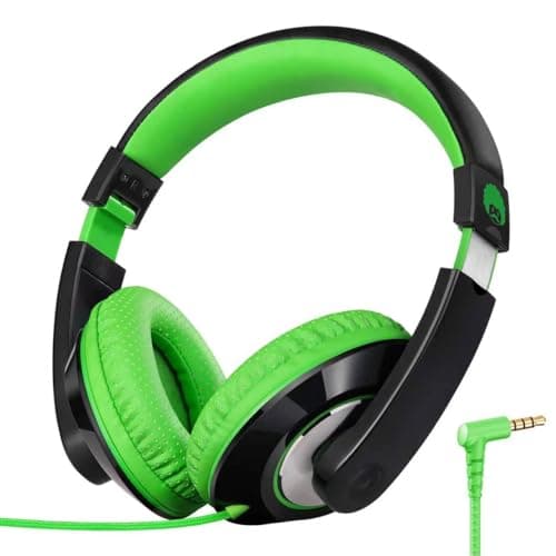 Image of Rockpapa Comfort Kids Headphones Wired, Over Ear Earphones, Childrens Head phones with Adjustable Headband, Stereo Sound, Wired Headphones for Kids Girls Teens Adults (Green)