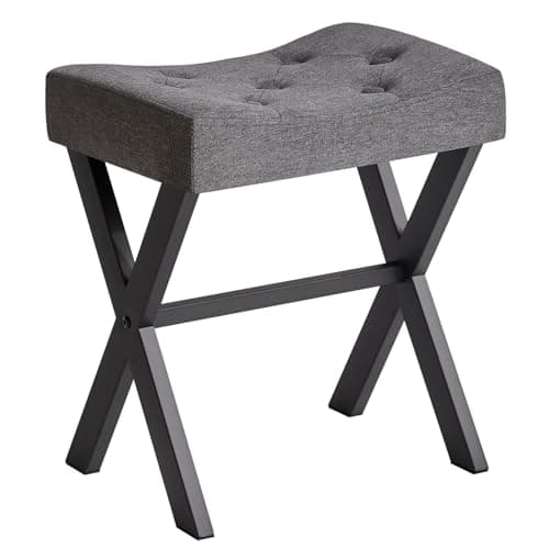 Image of IBUYKE U-shaped Linen Vanity Stool, Square Makeup Stool with X-Leg, Ottoman Seat Footrest Stool, Multi-Use as Small Side Table, for Bedroom, Living Room, Dark Gray WBD018G