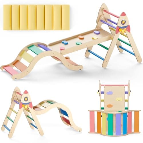 Image of Toddler Climbing Frame Indoor, 9-in-1 Pikler Triangle Set, Foldable Kids Climbing Toys for Toddlers 1-3 Inside, Baby Jungle Gym, Montessori indoor playground, Jungle Gym, Large Wooden Pikler Set