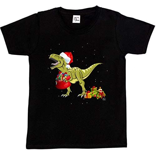 Image of 1Tee Boys Dinosaur Christmas - T-Rex and Presents T-Shirt Black 3-4 Years