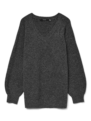 Image of VERO MODA Vmleaf LS Long V-Neck Pullover Noos, Dark Grey Blend, S